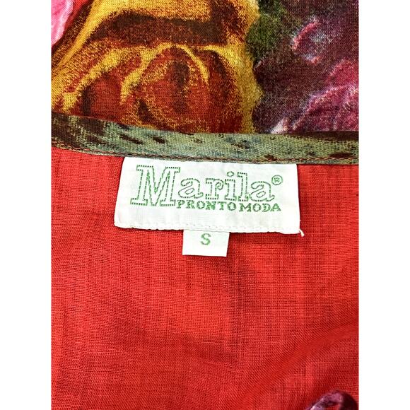 Marila Red Floral Vneck Crystal Details Semi Sheer 3/4 Sleeves Cover Up Size S - Picture 6 of 8